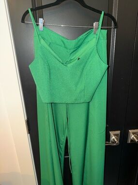 Lulus Emerald Green Two Piece Set Wide Leg Pants + Draped Cami Top Size Medium